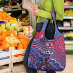 Personalized Western Bulldogs Football Mascot Grocery Bag Aboriginal Dot Art Style Vibrant Indigenous Pattern Design