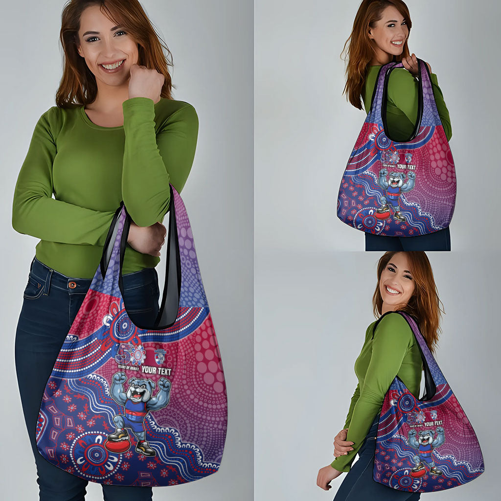 Personalized Western Bulldogs Football Mascot Grocery Bag Aboriginal Dot Art Style Vibrant Indigenous Pattern Design