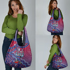 Personalized Western Bulldogs Football Mascot Grocery Bag Aboriginal Dot Art Style Vibrant Indigenous Pattern Design