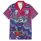 Personalized Western Bulldogs Football Mascot Hawaiian Shirt Aboriginal Dot Art Style Vibrant Indigenous Pattern Design