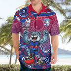 Personalized Western Bulldogs Football Mascot Hawaiian Shirt Aboriginal Dot Art Style Vibrant Indigenous Pattern Design