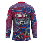 Personalized Western Bulldogs Football Mascot Hockey Jersey Aboriginal Dot Art Style Vibrant Indigenous Pattern Design