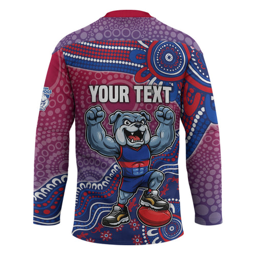 Personalized Western Bulldogs Football Mascot Hockey Jersey Aboriginal Dot Art Style Vibrant Indigenous Pattern Design