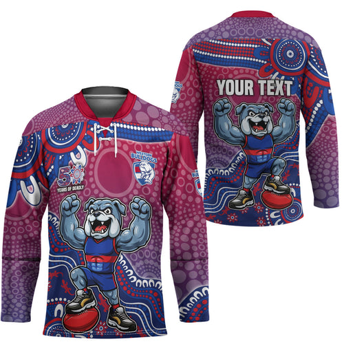 Personalized Western Bulldogs Football Mascot Hockey Jersey Aboriginal Dot Art Style Vibrant Indigenous Pattern Design