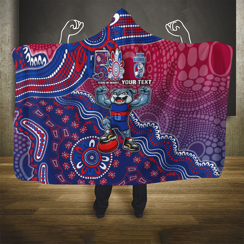 Personalized Western Bulldogs Football Mascot Hooded Blanket Aboriginal Dot Art Style Vibrant Indigenous Pattern Design