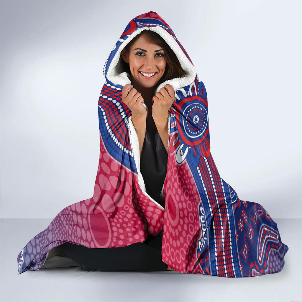 Personalized Western Bulldogs Football Mascot Hooded Blanket Aboriginal Dot Art Style Vibrant Indigenous Pattern Design