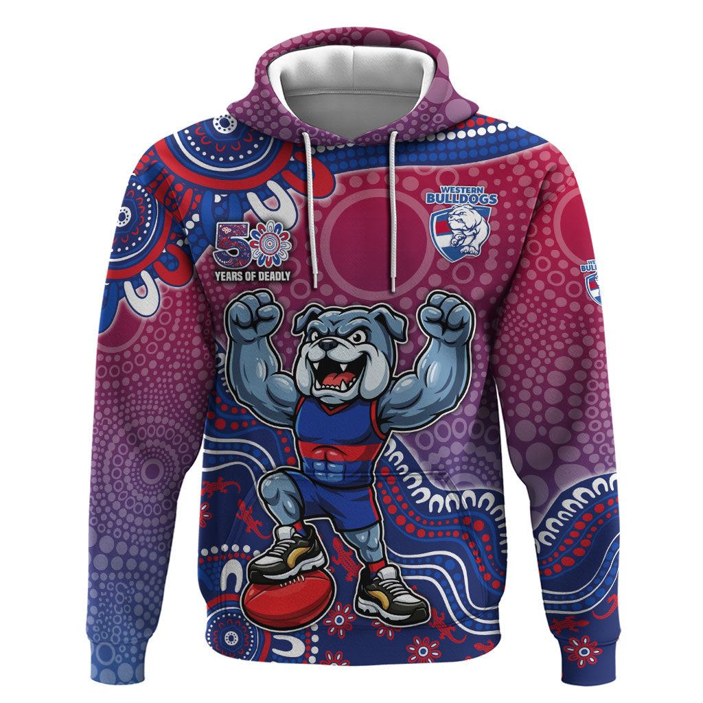 Personalized Western Bulldogs Football Mascot Hoodie Aboriginal Dot Art Style Vibrant Indigenous Pattern Design
