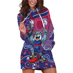 Personalized Western Bulldogs Football Mascot Hoodie Dress Aboriginal Dot Art Style Vibrant Indigenous Pattern Design