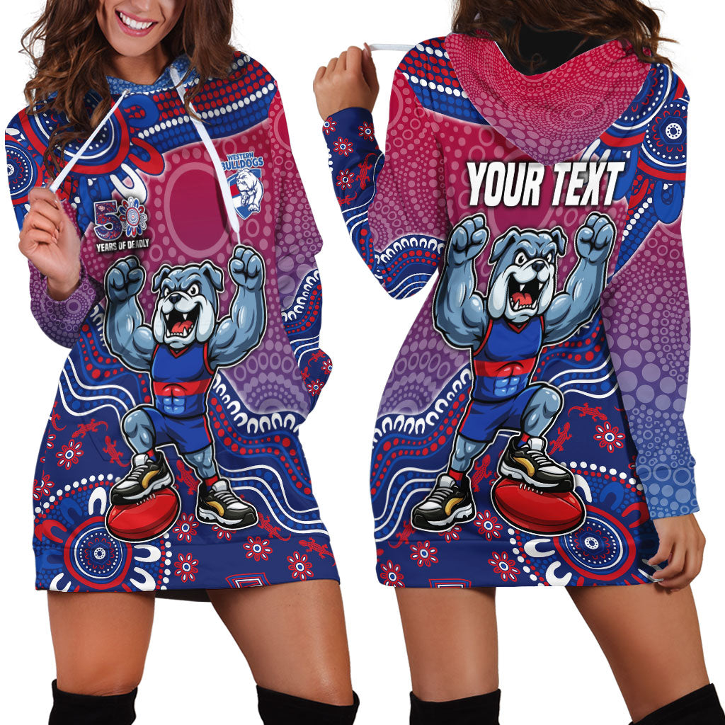 Personalized Western Bulldogs Football Mascot Hoodie Dress Aboriginal Dot Art Style Vibrant Indigenous Pattern Design