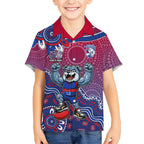 Personalized Western Bulldogs Football Mascot Kid Hawaiian Shirt Aboriginal Dot Art Style Vibrant Indigenous Pattern Design