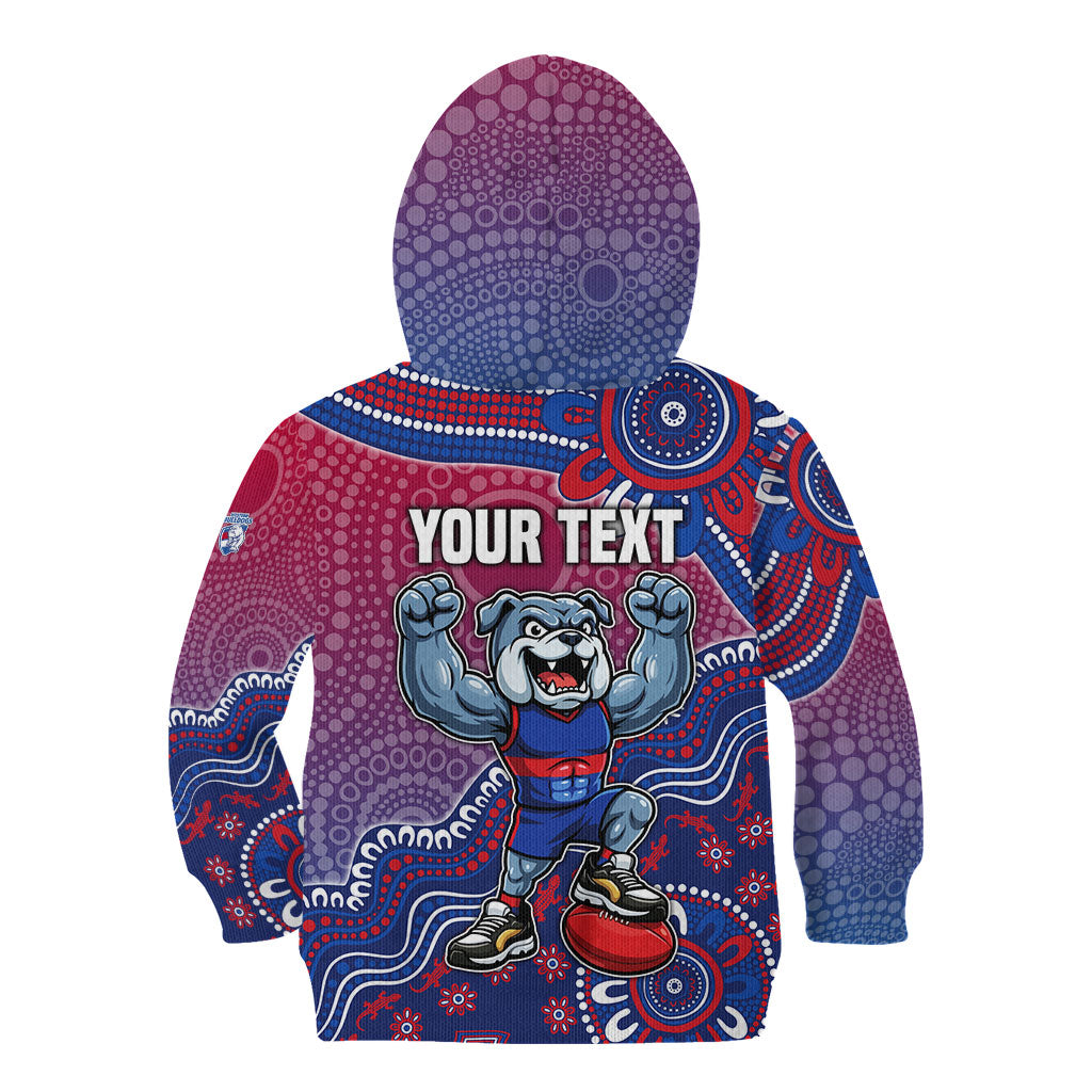 Personalized Western Bulldogs Football Mascot Kid Hoodie Aboriginal Dot Art Style Vibrant Indigenous Pattern Design