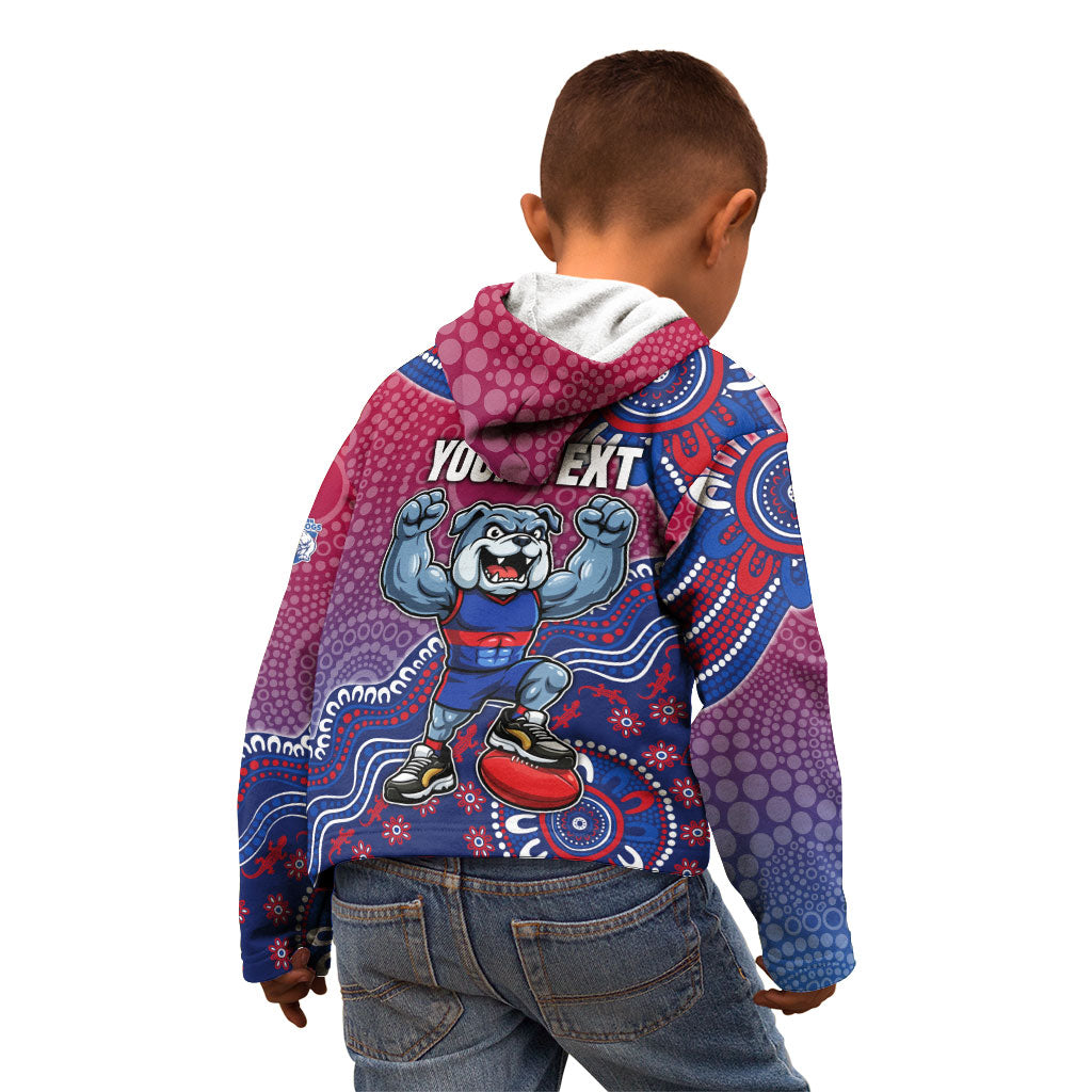 Personalized Western Bulldogs Football Mascot Kid Hoodie Aboriginal Dot Art Style Vibrant Indigenous Pattern Design
