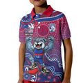 Personalized Western Bulldogs Football Mascot Kid Polo Shirt Aboriginal Dot Art Style Vibrant Indigenous Pattern Design