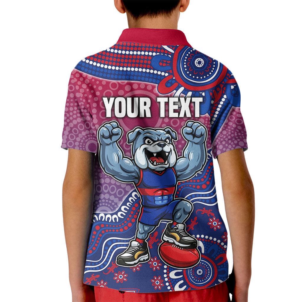 Personalized Western Bulldogs Football Mascot Kid Polo Shirt Aboriginal Dot Art Style Vibrant Indigenous Pattern Design