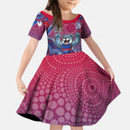 Personalized Western Bulldogs Football Mascot Kid Short Sleeve Dress Aboriginal Dot Art Style Vibrant Indigenous Pattern Design