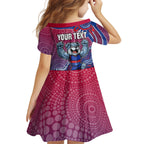 Personalized Western Bulldogs Football Mascot Kid Short Sleeve Dress Aboriginal Dot Art Style Vibrant Indigenous Pattern Design