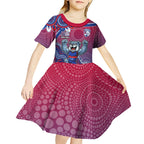 Personalized Western Bulldogs Football Mascot Kid Short Sleeve Dress Aboriginal Dot Art Style Vibrant Indigenous Pattern Design