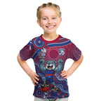 Personalized Western Bulldogs Football Mascot Kid T Shirt Aboriginal Dot Art Style Vibrant Indigenous Pattern Design