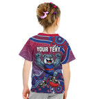 Personalized Western Bulldogs Football Mascot Kid T Shirt Aboriginal Dot Art Style Vibrant Indigenous Pattern Design