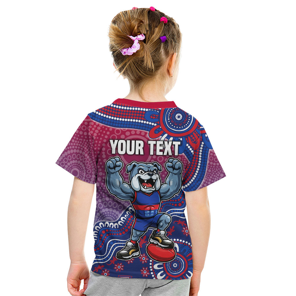 Personalized Western Bulldogs Football Mascot Kid T Shirt Aboriginal Dot Art Style Vibrant Indigenous Pattern Design