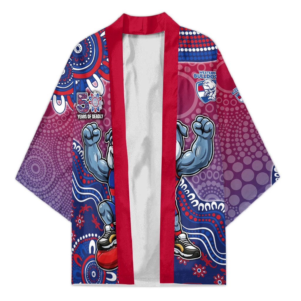 Personalized Western Bulldogs Football Mascot Kimono Aboriginal Dot Art Style Vibrant Indigenous Pattern Design