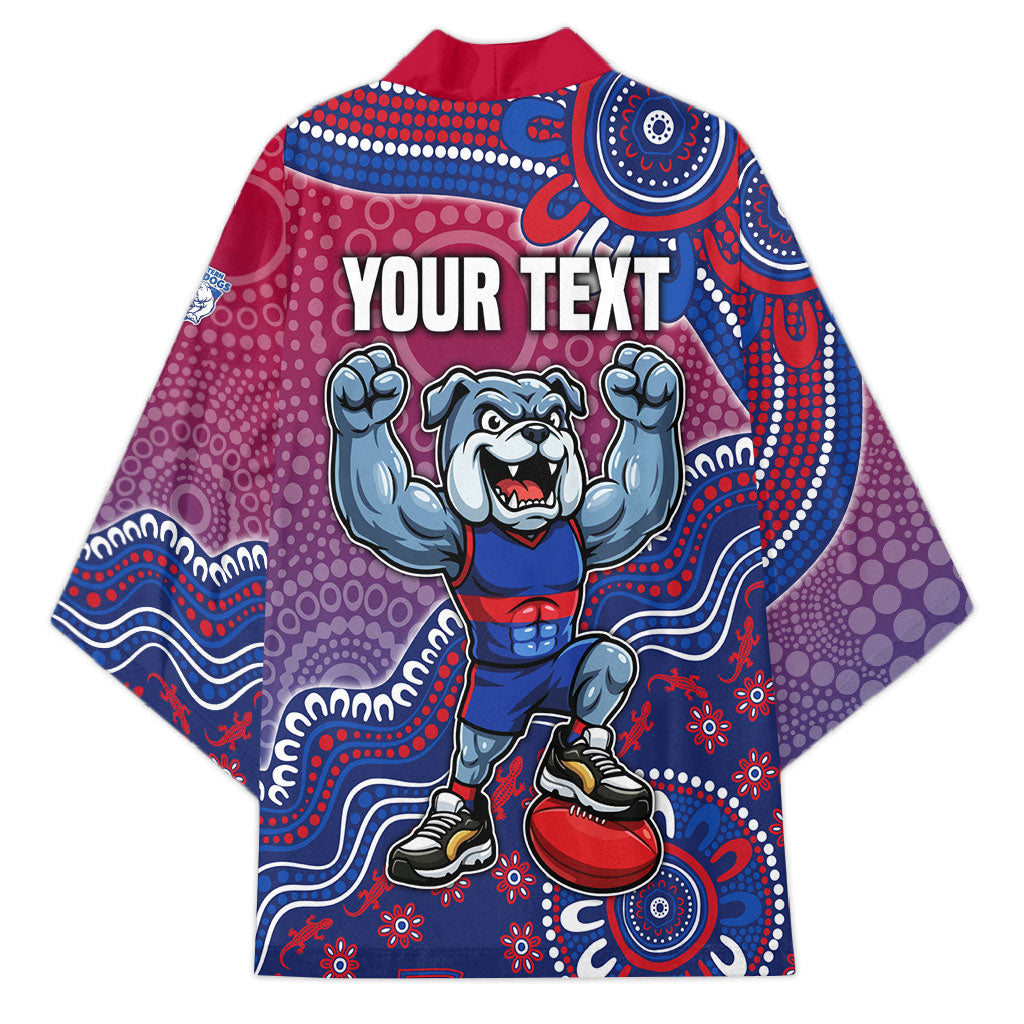 Personalized Western Bulldogs Football Mascot Kimono Aboriginal Dot Art Style Vibrant Indigenous Pattern Design