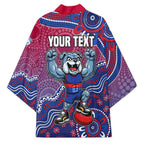 Personalized Western Bulldogs Football Mascot Kimono Aboriginal Dot Art Style Vibrant Indigenous Pattern Design