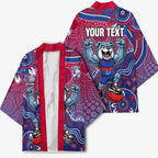 Personalized Western Bulldogs Football Mascot Kimono Aboriginal Dot Art Style Vibrant Indigenous Pattern Design