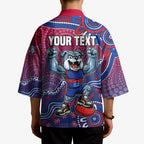 Personalized Western Bulldogs Football Mascot Kimono Aboriginal Dot Art Style Vibrant Indigenous Pattern Design