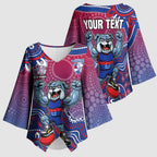 Personalized Western Bulldogs Football Mascot Kimono Sleeve Blouse Aboriginal Dot Art Style Vibrant Indigenous Pattern Design
