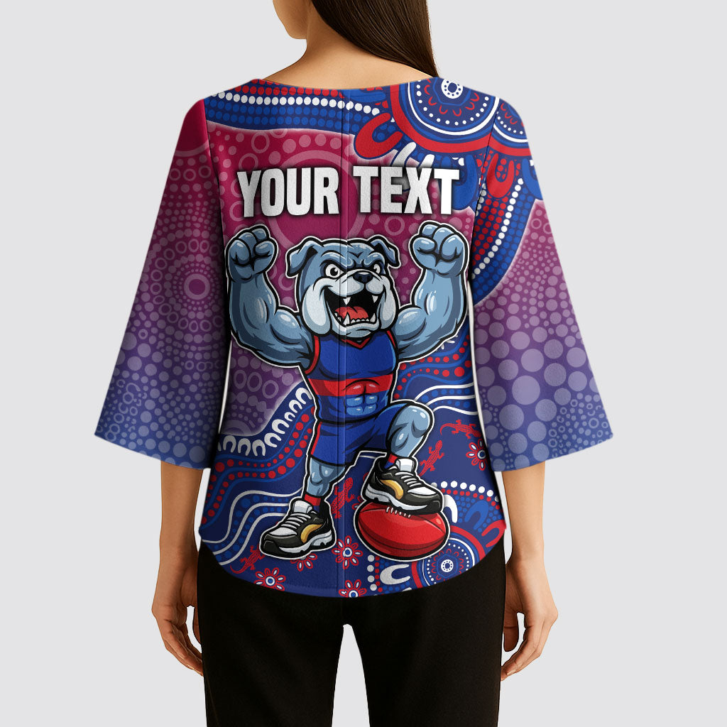 Personalized Western Bulldogs Football Mascot Kimono Sleeve Blouse Aboriginal Dot Art Style Vibrant Indigenous Pattern Design