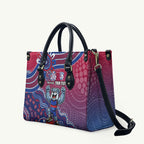 Personalized Western Bulldogs Football Mascot Leather Bag Aboriginal Dot Art Style Vibrant Indigenous Pattern Design