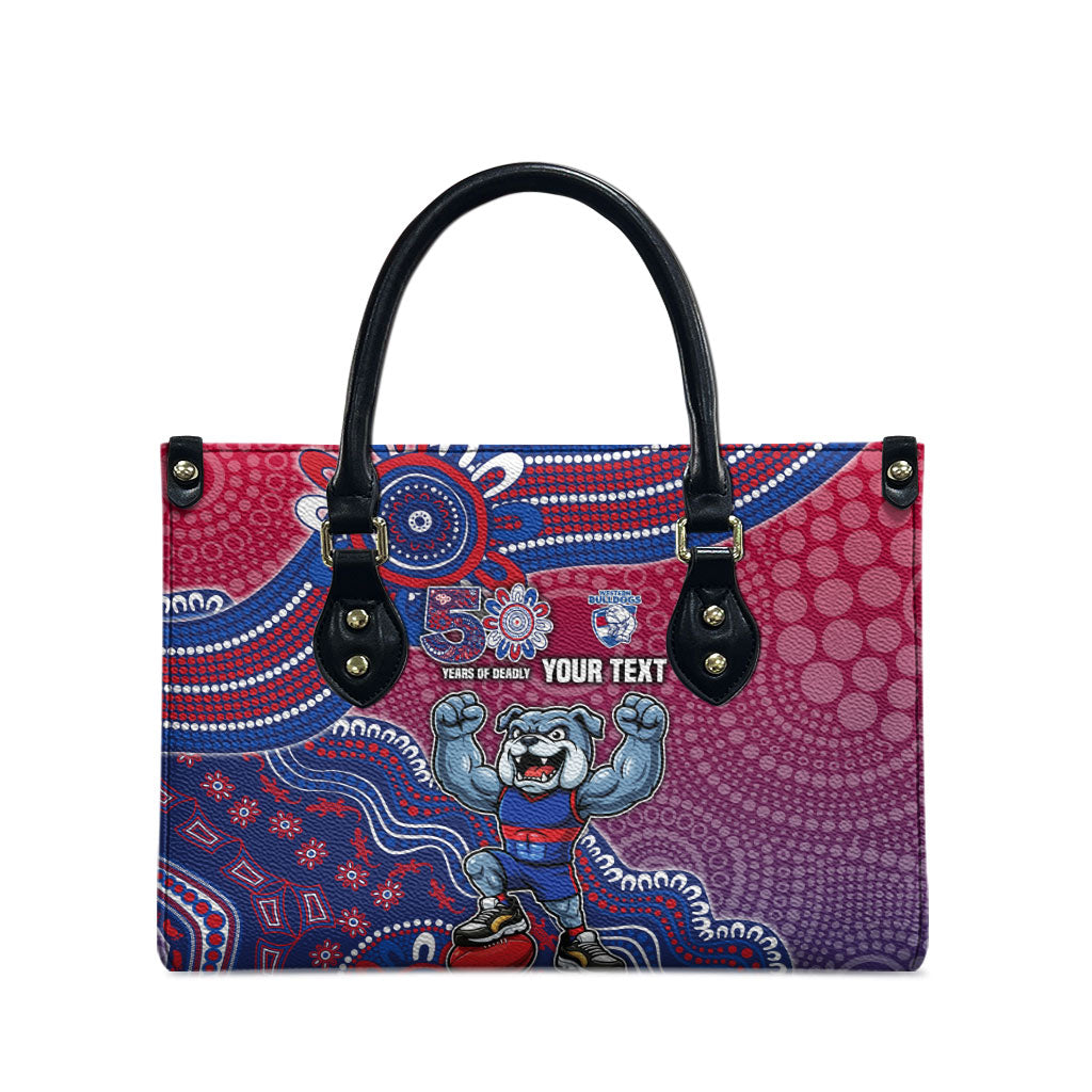 Personalized Western Bulldogs Football Mascot Leather Bag Aboriginal Dot Art Style Vibrant Indigenous Pattern Design