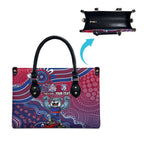 Personalized Western Bulldogs Football Mascot Leather Bag Aboriginal Dot Art Style Vibrant Indigenous Pattern Design