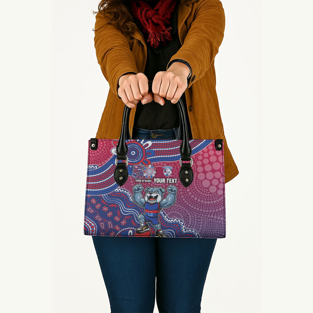 Personalized Western Bulldogs Football Mascot Leather Bag Aboriginal Dot Art Style Vibrant Indigenous Pattern Design