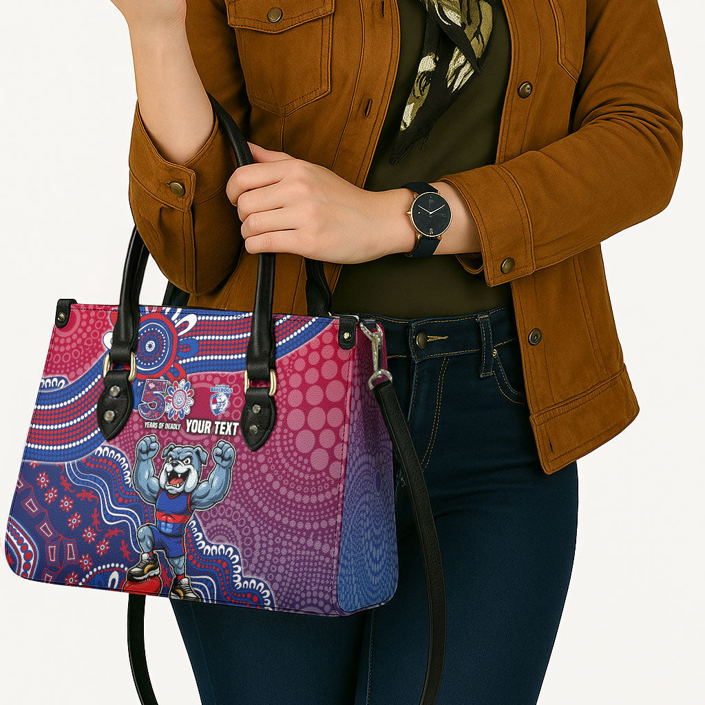 Personalized Western Bulldogs Football Mascot Leather Bag Aboriginal Dot Art Style Vibrant Indigenous Pattern Design
