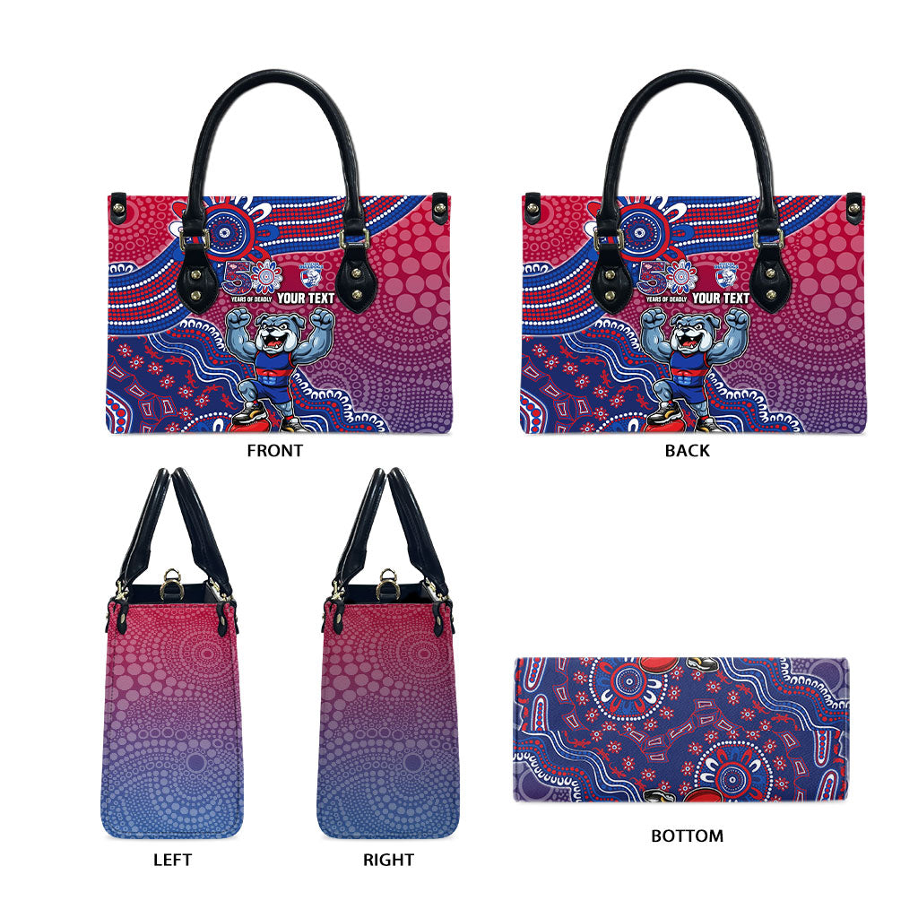 Personalized Western Bulldogs Football Mascot Leather Bag Aboriginal Dot Art Style Vibrant Indigenous Pattern Design