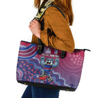 Personalized Western Bulldogs Football Mascot Leather Tote Bag Aboriginal Dot Art Style Vibrant Indigenous Pattern Design
