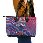 Personalized Western Bulldogs Football Mascot Leather Tote Bag Aboriginal Dot Art Style Vibrant Indigenous Pattern Design