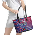 Personalized Western Bulldogs Football Mascot Leather Tote Bag Aboriginal Dot Art Style Vibrant Indigenous Pattern Design
