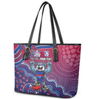 Personalized Western Bulldogs Football Mascot Leather Tote Bag Aboriginal Dot Art Style Vibrant Indigenous Pattern Design