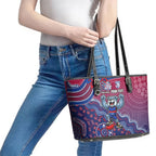 Personalized Western Bulldogs Football Mascot Leather Tote Bag Aboriginal Dot Art Style Vibrant Indigenous Pattern Design