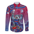 Personalized Western Bulldogs Football Mascot Long Sleeve Button Shirt Aboriginal Dot Art Style Vibrant Indigenous Pattern Design
