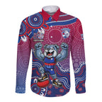 Personalized Western Bulldogs Football Mascot Long Sleeve Button Shirt Aboriginal Dot Art Style Vibrant Indigenous Pattern Design