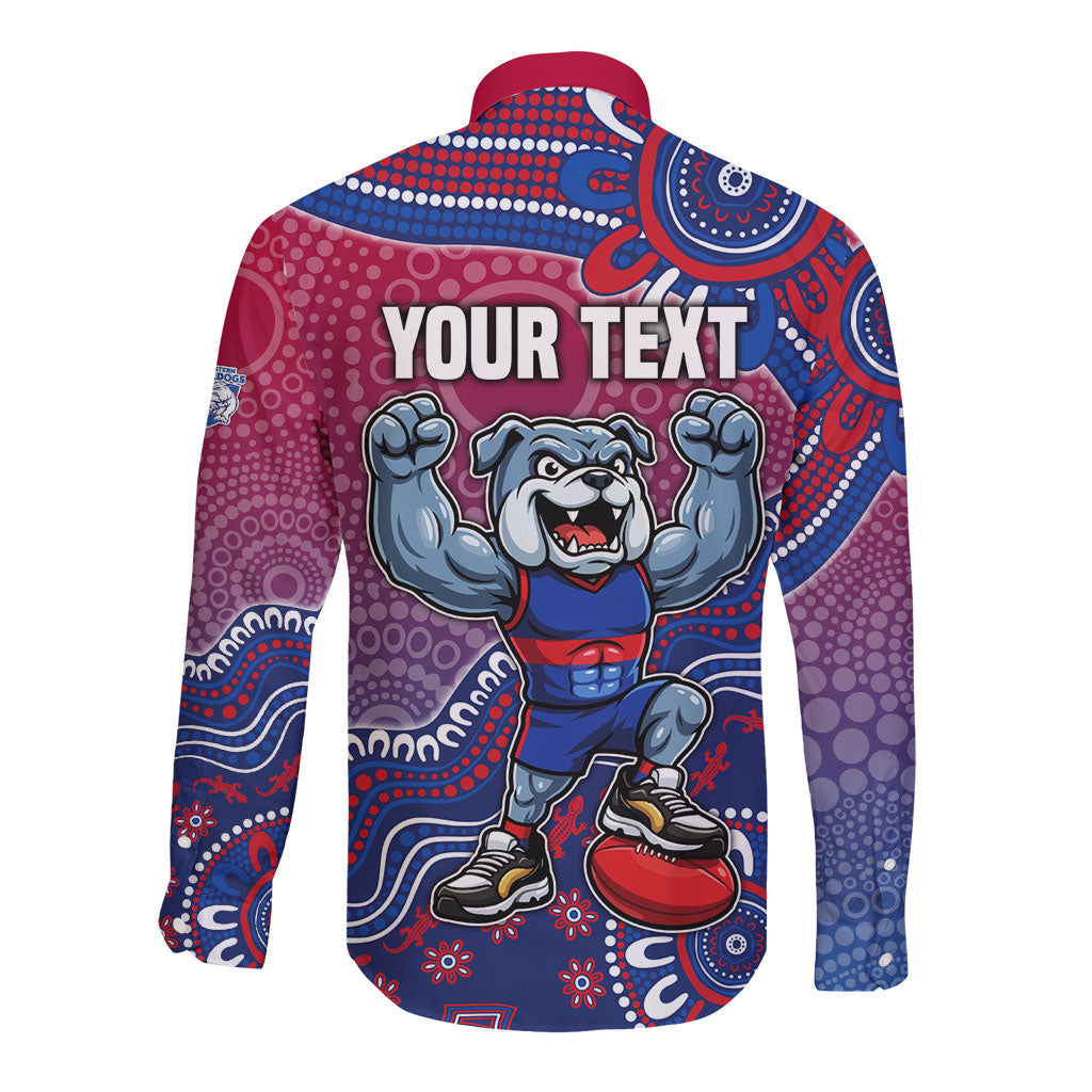 Personalized Western Bulldogs Football Mascot Long Sleeve Button Shirt Aboriginal Dot Art Style Vibrant Indigenous Pattern Design