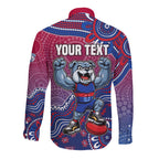 Personalized Western Bulldogs Football Mascot Long Sleeve Button Shirt Aboriginal Dot Art Style Vibrant Indigenous Pattern Design