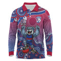 Personalized Western Bulldogs Football Mascot Long Sleeve Polo Shirt Aboriginal Dot Art Style Vibrant Indigenous Pattern Design