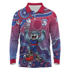 Personalized Western Bulldogs Football Mascot Long Sleeve Polo Shirt Aboriginal Dot Art Style Vibrant Indigenous Pattern Design