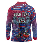 Personalized Western Bulldogs Football Mascot Long Sleeve Polo Shirt Aboriginal Dot Art Style Vibrant Indigenous Pattern Design