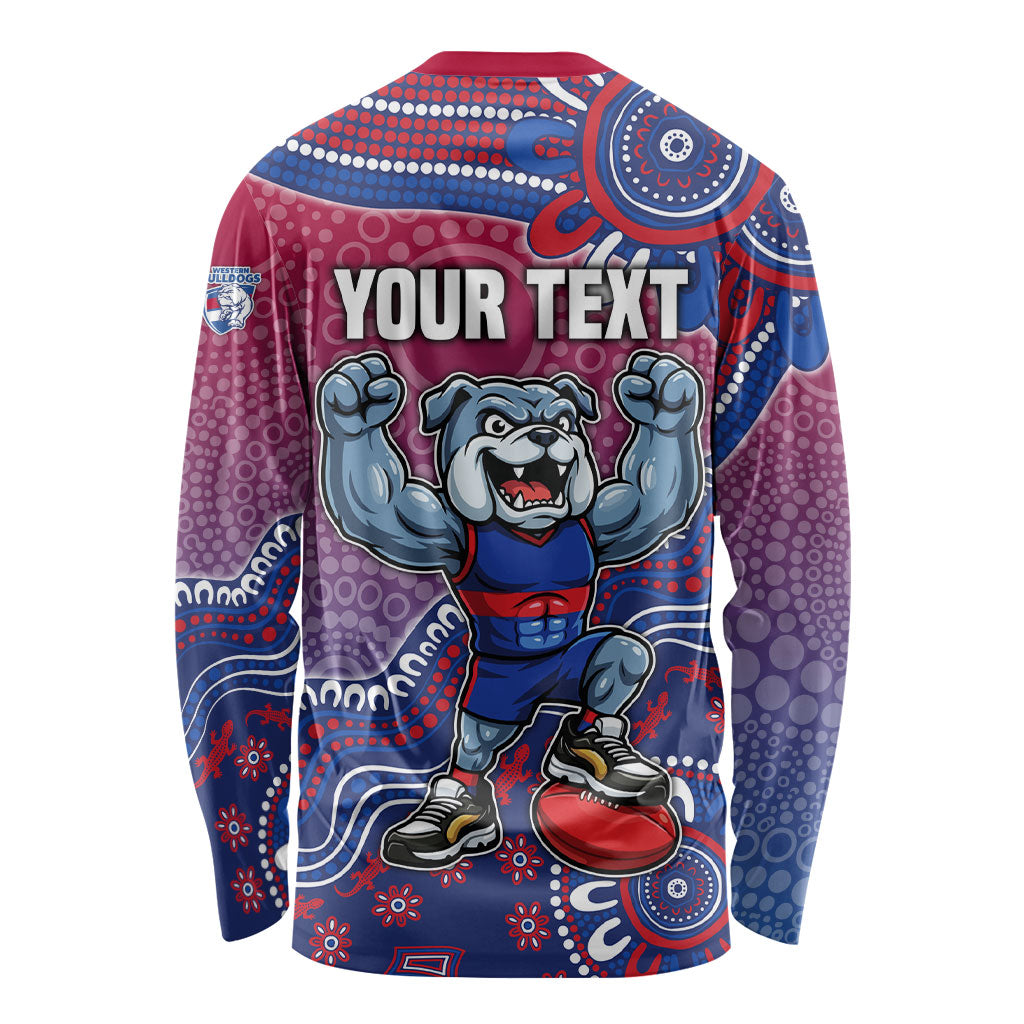 Personalized Western Bulldogs Football Mascot Long Sleeve Shirt Aboriginal Dot Art Style Vibrant Indigenous Pattern Design